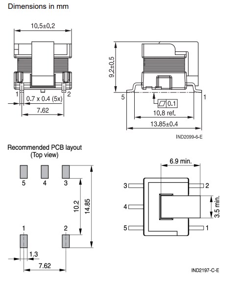 Technische Zeichnung - EPCOS / TDK B78541A InsuGate Gate-Drive-Transformatoren